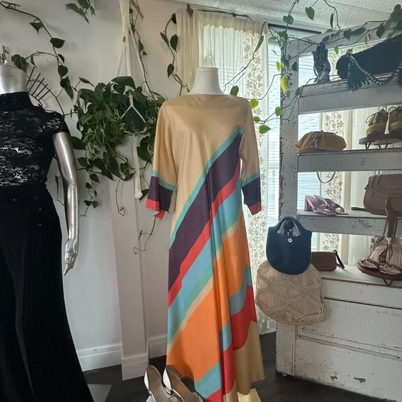 Colorful Handmade Vintage Striped Maxi Dress - Picture 1 of 6